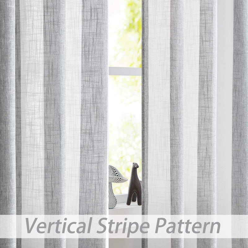 Central Park Gray White Stripe Farmhouse Curtains Semi-Sheer Rayon Blend Heavy Linen Texture Window Curtain Panel 6 Grommets Treatment for Living Room/Bedroom, Set of 2, 44" x 84" Each - Image 2
